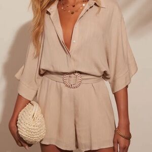 Vici Cream Casual Button Down Jumpsuit Romper